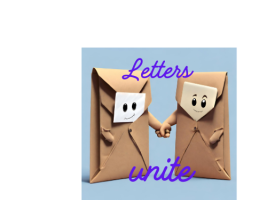 Two envelopes holding hands. "Letters unite" can be read.