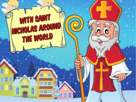 With St. Nicholas around the world - the picture shows St. Nicholas with a staff in his hand and a bishop's cap.