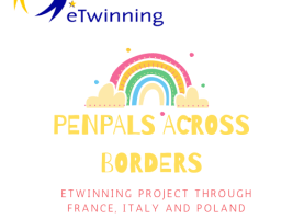 PENPALS ACROSS BORDERS LOGO ETWINNING PROJECR THOUGH FRANCE ITALY AND POLAND