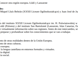 Proyecto: Conocer otra región europea. Łódź y Lanzarote