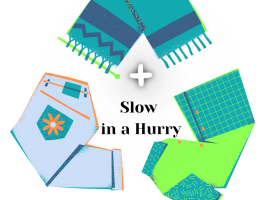 diferentes prendas de ropa alrededor de "Slow in a Hurry" con el símbolo "+" en la parte superior.
