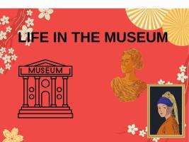 There is life in the museums.Gorselin üzerinde Muze resmi ,inci küpeli kiz,bir de heykel resmi bulunmaktadir