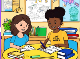 Two pupils studying together 