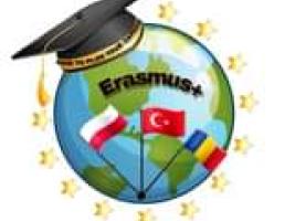 The image is one logo of the Erasmus+ Project. The logo presents the Earth and over it the flags of the participant countries: Poland, Turkey and Romania.