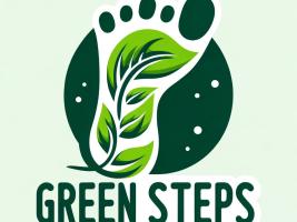 There are green leaves and a green colored foot figure on the logo. Also, the name of the project "GREEN STEPS" is written on the logo. 