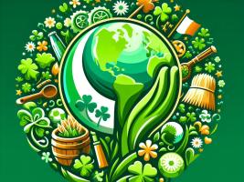  The logo features a globe surrounded by elements characteristic of Irish culture. Green water flows out of the globe, symbolizing the "Green Island of Happiness," the project's title.The overall colour scheme is green-orange-white the colours of Ireland.