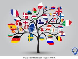 Arbre dont les branches représentent les drapeaux européens.