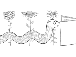 a worm wearing glasses is reading a book