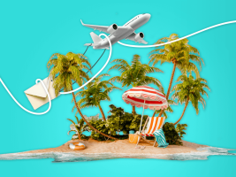 A picture of a tropical island, a letter and a plane, which represents how interconnected we can all be.
