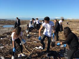 Our students collecting trash from seashore