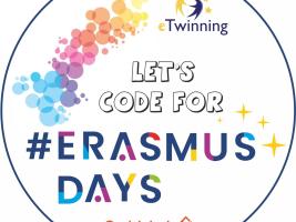 The image is a logo of the project which contains the words: eTwinning, Let's Code for ErasmusDays, Code Week