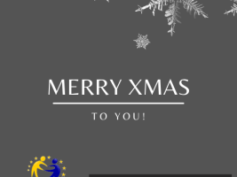 Brown square with snowflakes, etwinning logo, and name of project