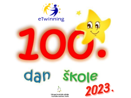 eTwinning logo on top, in the middle, the title of the project and number 100, logo of association at the bottom
