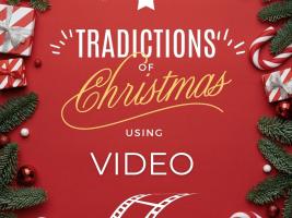 Christmas traditions, Christmas tree branches, snowflakes, gifts, film reel
