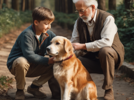 young boy and old man with dog