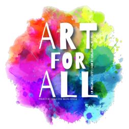 art for all logo - title in white on colourful smudge