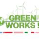 There are the name of the project Green Works!, the flags of the participating countries and some windmills in the background