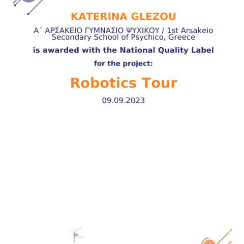 National Quality Label for our project Robotics Tour
