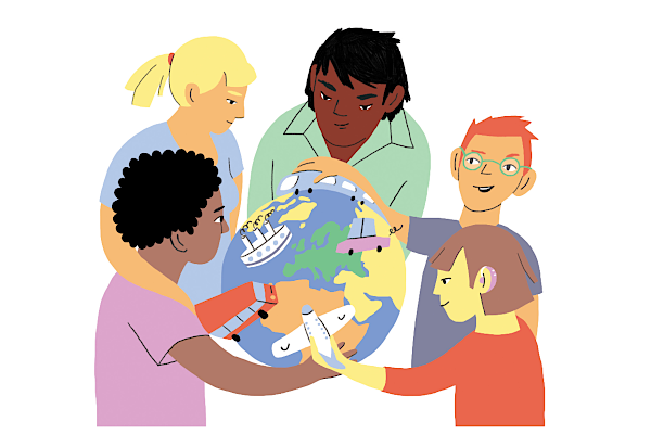 Illustration people holding a globe